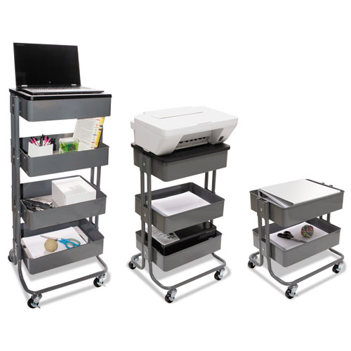 Picture of Adjustable Multi-Use Storage Cart and Stand-Up Workstation, 15.25" x 11" x 18.5" to 39", Gray