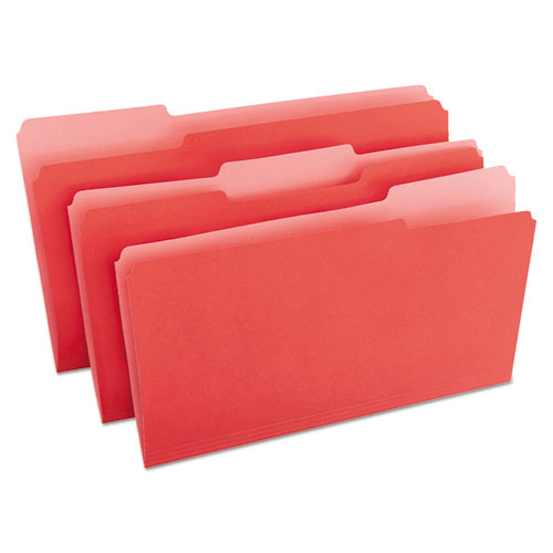 Picture of Deluxe Colored Top Tab File Folders, 1/3-Cut Tabs: Assorted, Legal Size, Red/Light Red, 100/Box