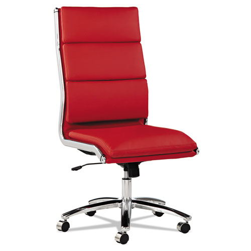 Picture of Alera Neratoli High-Back Slim Profile Chair, Faux Leather, Up to 275 lb, 17.32" to 21.25" Seat Height, Red Seat/Back, Chrome