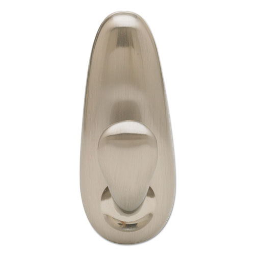 Picture of Adhesive Mount Metal Hook, Medium, Brushed Nickel Finish, 3 lb Capacity, 1 Hook and 2 Strips