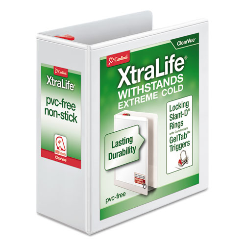 Picture of XtraLife ClearVue Non-Stick Locking Slant-D Ring Binder, 3 Rings, 4" Capacity, 11 x 8.5, White