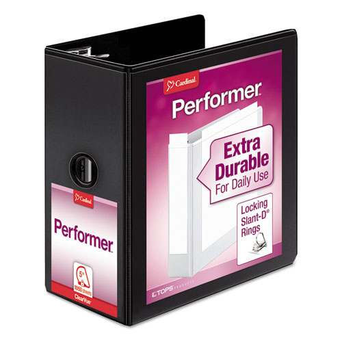 Picture of Performer ClearVue Slant-D Ring Binder, 3 Rings, 5" Capacity, 11 x 8.5, Black