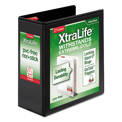 Picture of XtraLife ClearVue Non-Stick Locking Slant-D Ring Binder, 3 Rings, 4" Capacity, 11 x 8.5, Black