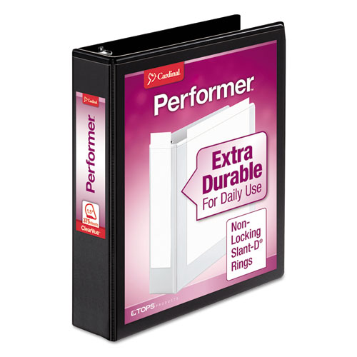 Picture of Performer ClearVue Slant-D Ring Binder, 3 Rings, 1.5" Capacity, 11 x 8.5, Black