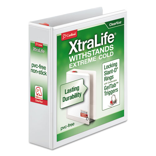 Picture of XtraLife ClearVue Non-Stick Locking Slant-D Ring Binder, 3 Rings, 2" Capacity, 11 x 8.5, White