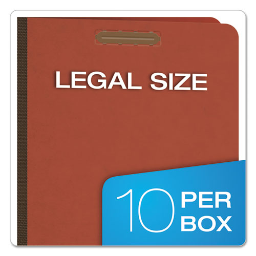 Picture of Six-Section Pressboard Classification Folders, 2" Expansion, 2 Dividers, 6 Fasteners, Legal Size, Red Exterior, 10/Box