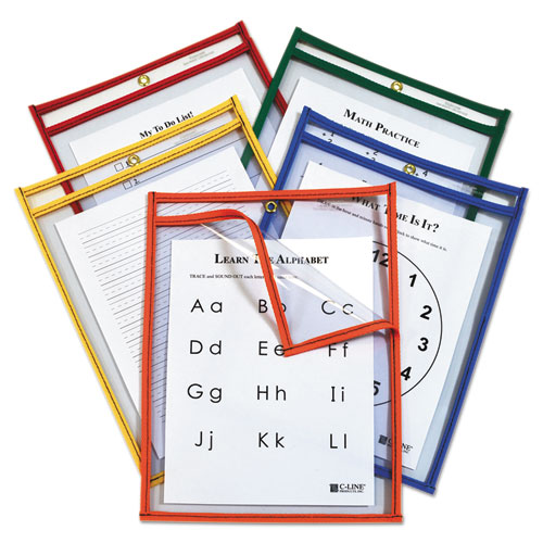 Picture of Reusable Dry Erase Pockets, Easy Load, 9 x 12, Assorted Primary Colors, 25/Pack