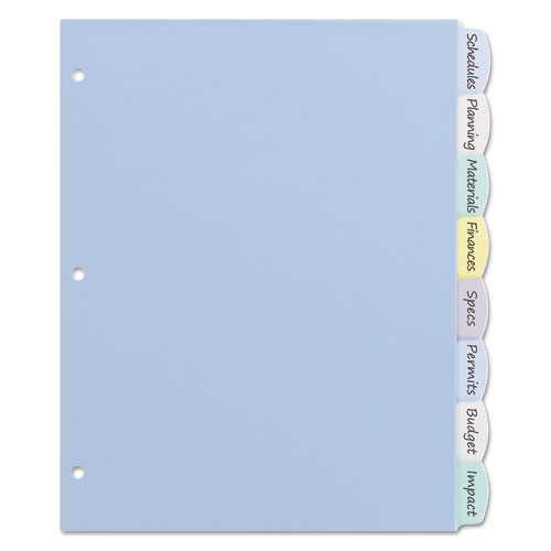 Picture of Write and Erase Big Tab Durable Plastic Dividers, 3-Hole Punched, 8-Tab, 11 x 8.5, Assorted, 1 Set