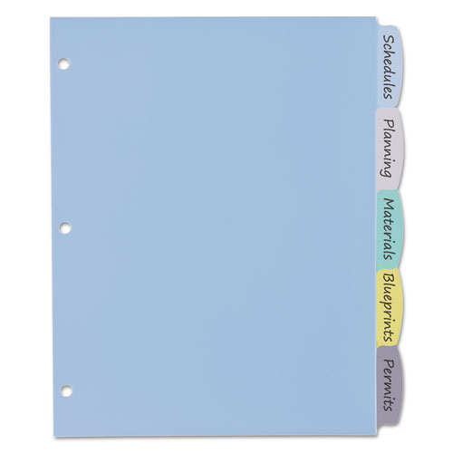 Picture of Write and Erase Big Tab Durable Plastic Dividers, 3-Hole Punched, 5-Tab, 11 x 8.5, Assorted, 1 Set