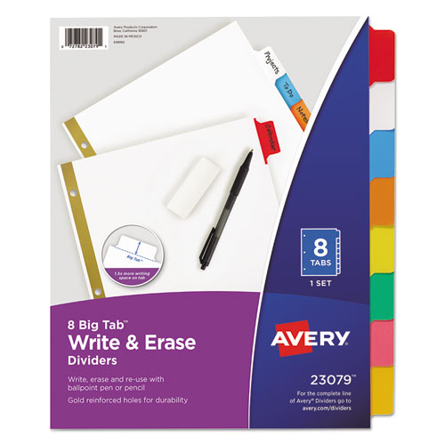 Write+and+Erase+Big+Tab+Paper+Dividers%2C+8-Tab%2C+11+x+8.5%2C+White%2C+Assorted+Tabs%2C1+Set