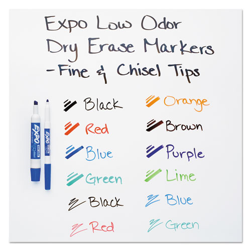 Picture of Low-Odor Dry Erase Marker, Eraser and Cleaner Kit, Medium Assorted Tips, Assorted Colors, 12/Set