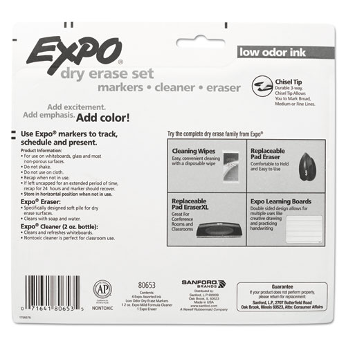 Picture of Low Odor Dry Erase Marker Starter Set, Chisel, Assorted, 4/Set