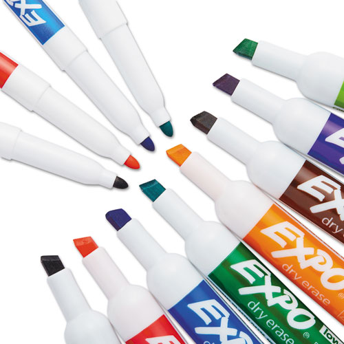 Picture of Low-Odor Dry Erase Marker, Eraser and Cleaner Kit, Medium Assorted Tips, Assorted Colors, 12/Set