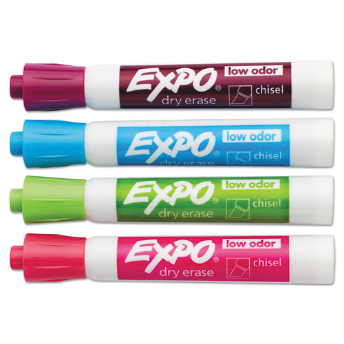 Picture of Low-Odor Dry-Erase Marker, Broad Chisel Tip, Assorted Pastel Colors, 4/Set