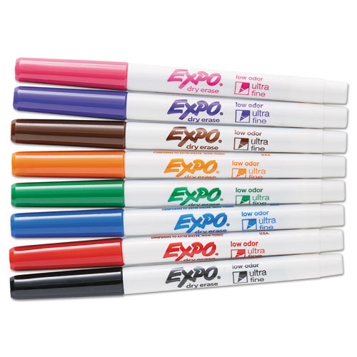 Picture of Low-Odor Dry-Erase Marker, Extra-Fine Bullet Tip, Assorted Colors, 8/Set