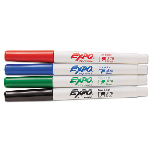 Picture of Low-Odor Dry-Erase Marker, Extra-Fine Bullet Tip, Assorted Colors, 4/Pack