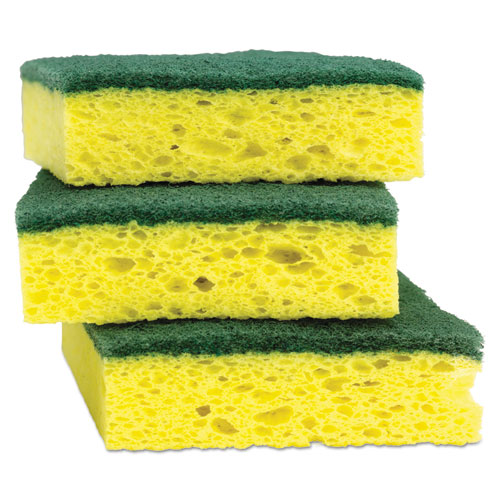 Picture of Heavy-Duty Scrub Sponge, 4.5 x 2.7, 0.6" Thick, Yellow/Green, 3/Pack