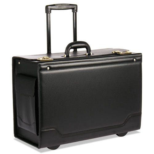 Picture of Rolling Catalog Case, Fits Devices Up to 18.4", Leather/Riveted Steel/Tufide, 21.75 x 9.75 x 15.5, Black