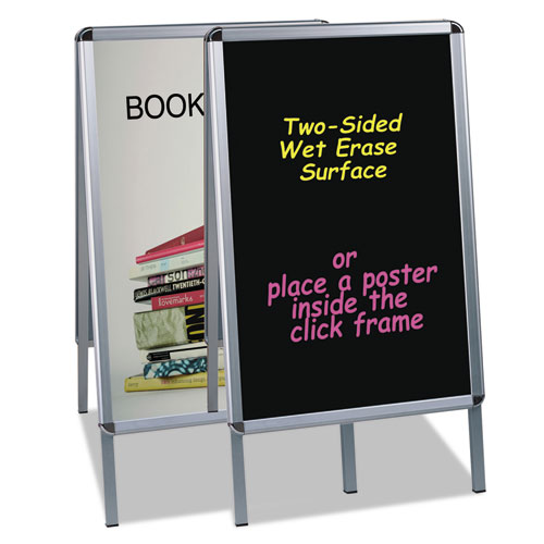 Picture of Wet Erase Board, Double Sided, 23 x 33, 42" Tall, Black Surface, Silver Aluminum Frame