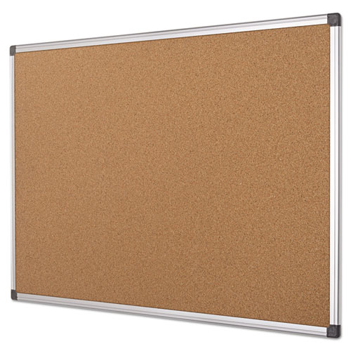 Picture of Value Cork Bulletin Board with Aluminum Frame, 24" x 36", Tan Surface, Satin Aluminum Frame