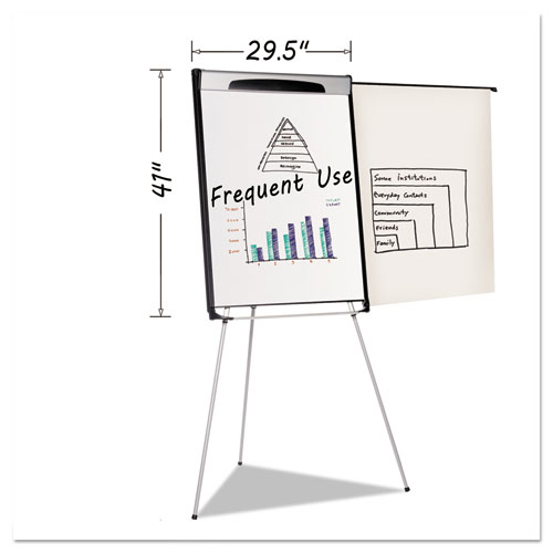 Picture of Tripod Extension Bar Magnetic Gold Ultra Dry Erase Easel, 29" x 41", White Surface, Black/Satin Aluminum Frame