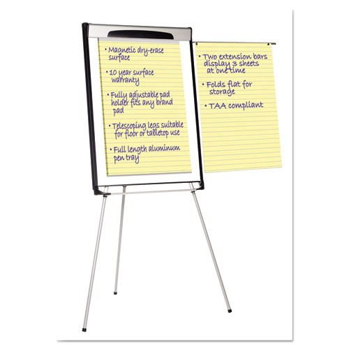 Picture of Tripod Extension Bar Magnetic Gold Ultra Dry Erase Easel, 29" x 41", White Surface, Black/Satin Aluminum Frame