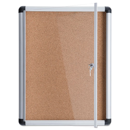 Picture of Slim-Line Enclosed Cork Bulletin Board with One Door, 28" x 38", Tan Surface, Satin Aluminum Frame