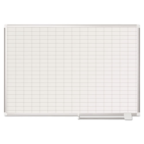 Picture of Gridded Magnetic Steel Dry Erase Project Planning Board, 1" x 2" Cells, 48" x 36", White Surface, Satin Aluminum Frame