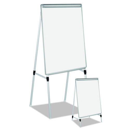 Picture of Silver Easy Clean Dry Erase Quad-Pod Presentation Easel, 45" to 79" High, Silver