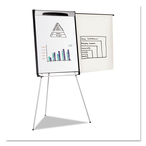 Picture of Tripod Extension Bar Magnetic Gold Ultra Dry Erase Easel, 29" x 41", White Surface, Black/Satin Aluminum Frame