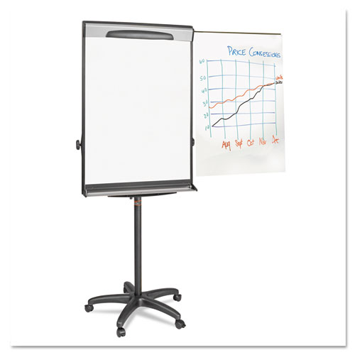 Picture of Tripod Extension Bar Magnetic Gold Ultra Dry Erase Easel, 30" x 36", White Surface, Black/Satin Aluminum Frame