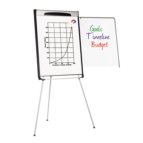 Picture of Tripod Extension Bar Magnetic Gold Ultra Dry Erase Easel, 29" x 41", White Surface, Black/Satin Aluminum Frame