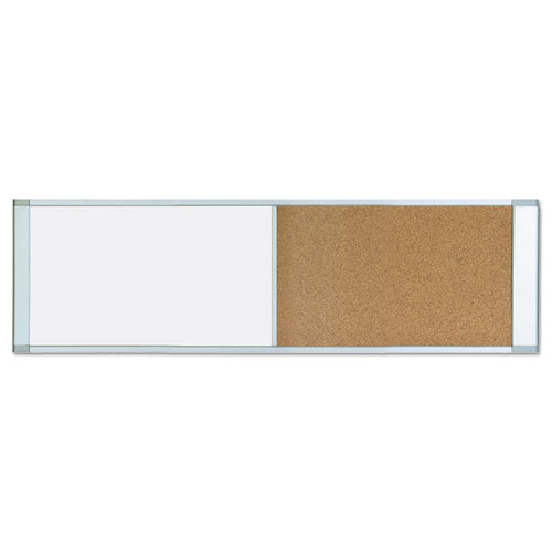 Picture of Cubicle Workstation Dry Erase Board, Combo Magnetic Dry Erase/Bulletin, 48" x 18", Tan/White Surface, Satin Aluminum Frame