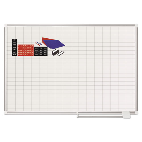 Gridded+Magnetic+Steel+Dry+Erase+Planning+Board+with+Accessories%2C+1+x+2+Grid%2C+48+x+36%2C+White+Surface%2C+Silver+Aluminum+Frame