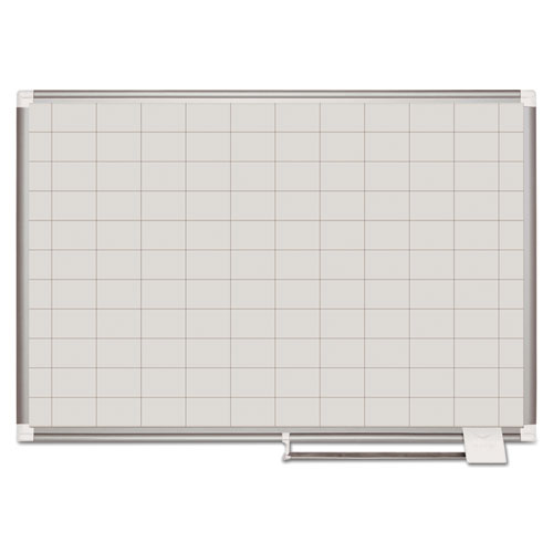 Picture of Gridded Magnetic Steel Dry Erase Project Planning Board, 2" x 3" Cells, 48" x 36", White Surface, Satin Aluminum Frame