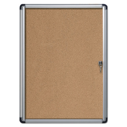 Picture of Slim-Line Enclosed Cork Bulletin Board with One Door, 28" x 38", Tan Surface, Satin Aluminum Frame