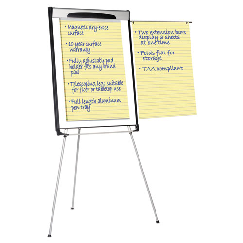 Picture of Tripod Extension Bar Magnetic Gold Ultra Dry Erase Easel, 29" x 41", White Surface, Black/Satin Aluminum Frame