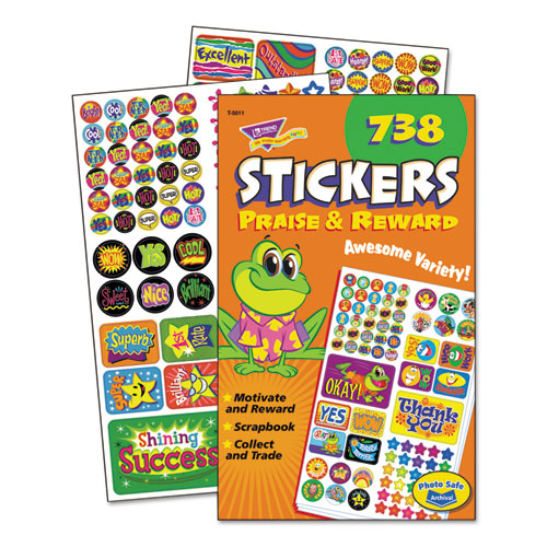 Picture of Sticker Assortment Pack, Frogs, Starts, Thank You!, Assorted Colors, 738/Pad