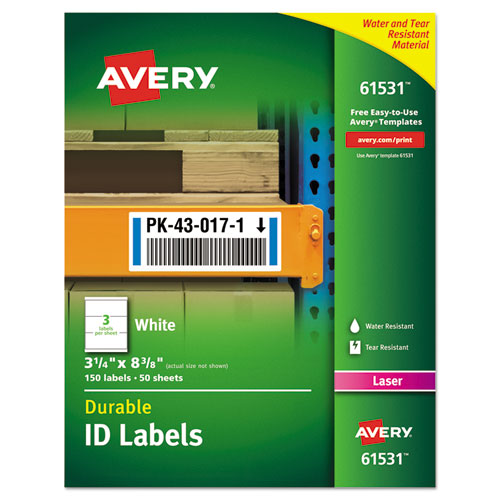 Picture of Durable Permanent ID Labels with TrueBlock Technology, Laser Printers, 3.25 x 8.38, White, 3/Sheet, 50 Sheets/Pack