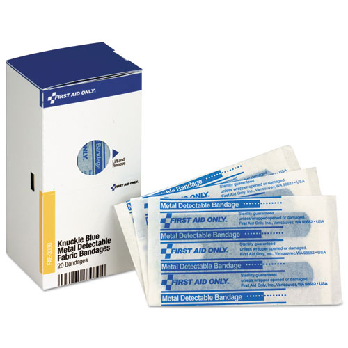 Picture of SmartCompliance Blue Metal Detectable Bandages, Knuckle, 1 x 3, 20/Box