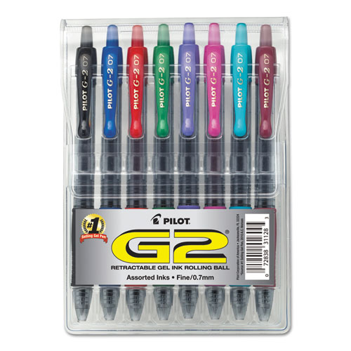 G2+Premium+Gel+Pen%2C+Retractable%2C+Fine+0.7+Mm%2C+Assorted+Ink+And+Barrel+Colors%2C+8%2Fpack