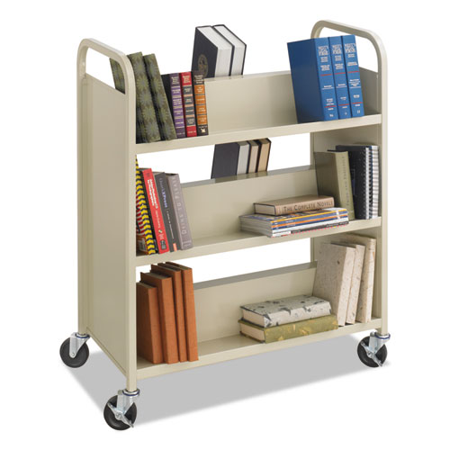 Picture of Steel Double-Sided Book Cart, Metal, 6 Shelves, 300 lb Capacity, 36" x 18.5" x 43.5", Sand