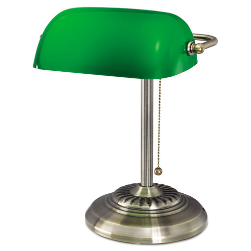 Picture of Traditional Banker's Lamp, Green Glass Shade, 10.5w x 11d x 13h, Antique Brass