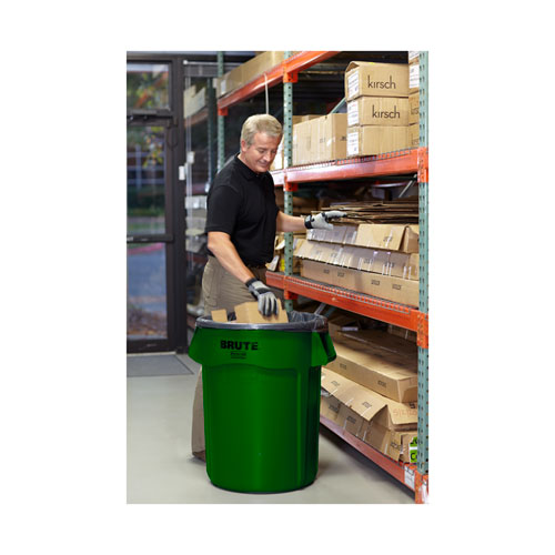 Picture of Vented Round Brute Container, 32 gal, Plastic, Dark Green