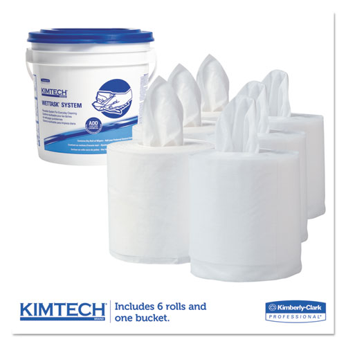 Picture of Wipers for WETTASK System, Bleach, Disinfectants and Sanitizers, 12 x 12.5, 90/Roll, 6 Rolls and 1 Bucket/Carton