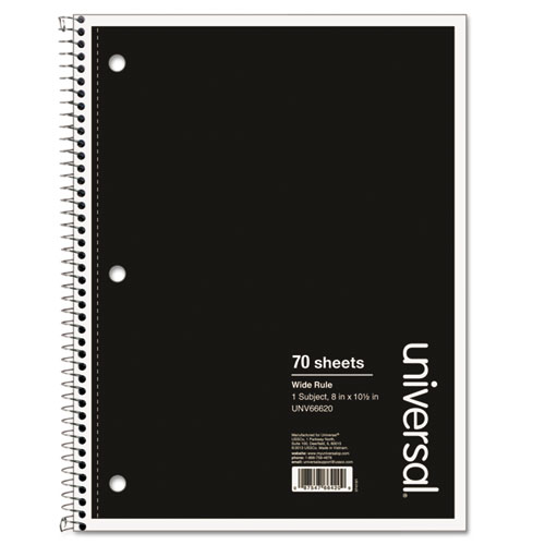 Picture of Wirebound Notebook, 1-Subject, Wide/Legal Rule, Black Cover, (70) 10.5 x 8 Sheets