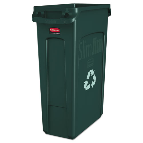 Slim+Jim+Plastic+Recycling+Container+with+Venting+Channels%2C+23+gal%2C+Plastic%2C+Green