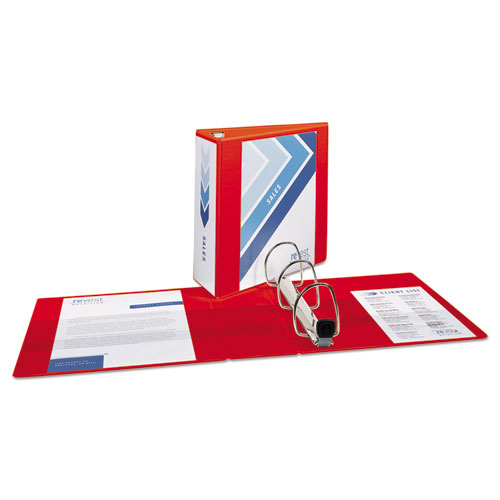 Picture of Heavy-Duty View Binder with DuraHinge and Locking One Touch EZD Rings, 3 Rings, 4" Capacity, 11 x 8.5, Red