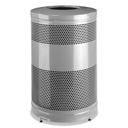 Picture of Classics Open Top Waste Receptacle, 51 gal, Steel, Stardust Silver Metallic w/Black Lid