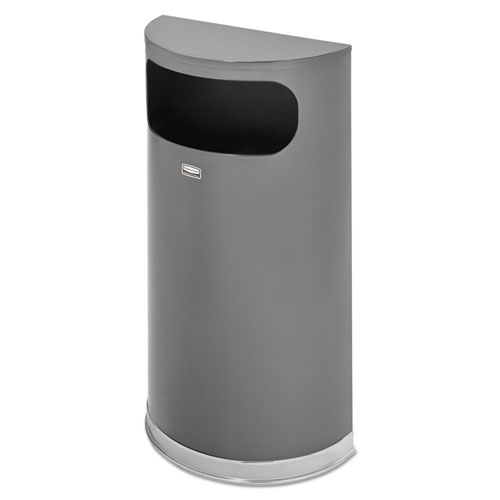 Picture of Half Round Flat Top Waste Receptacle, 9 gal, Steel, Anthracite Metallic w/Chrome Trim